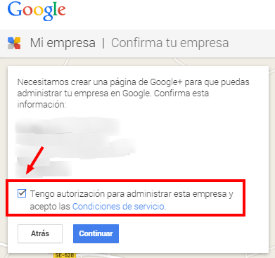 Registrame en Google Business check autorización